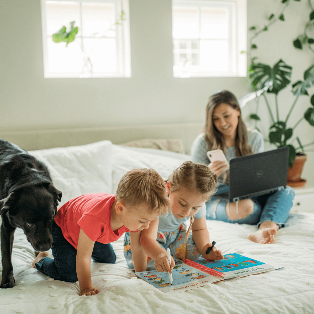 Canva for remote jobs at home with kids and dog - clickremotejobs